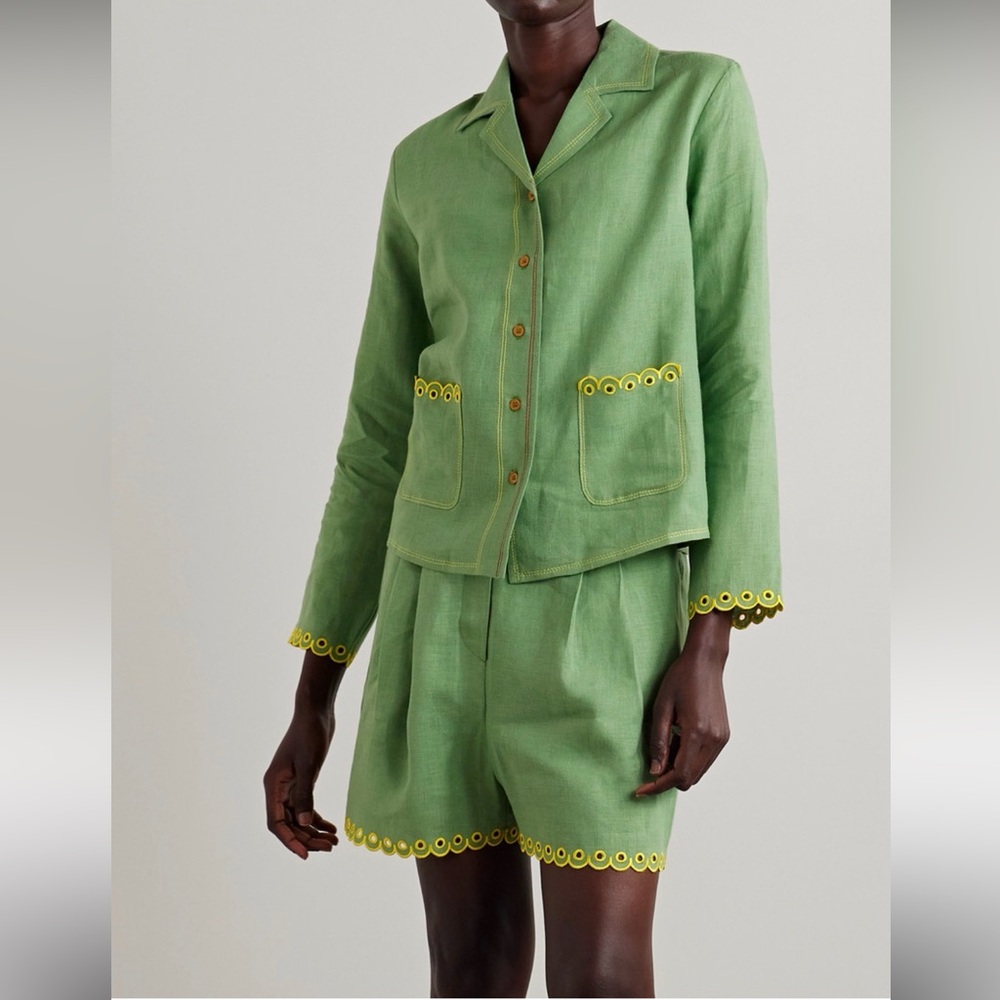 Sleeper Green and Yellow Embroidered Short Set